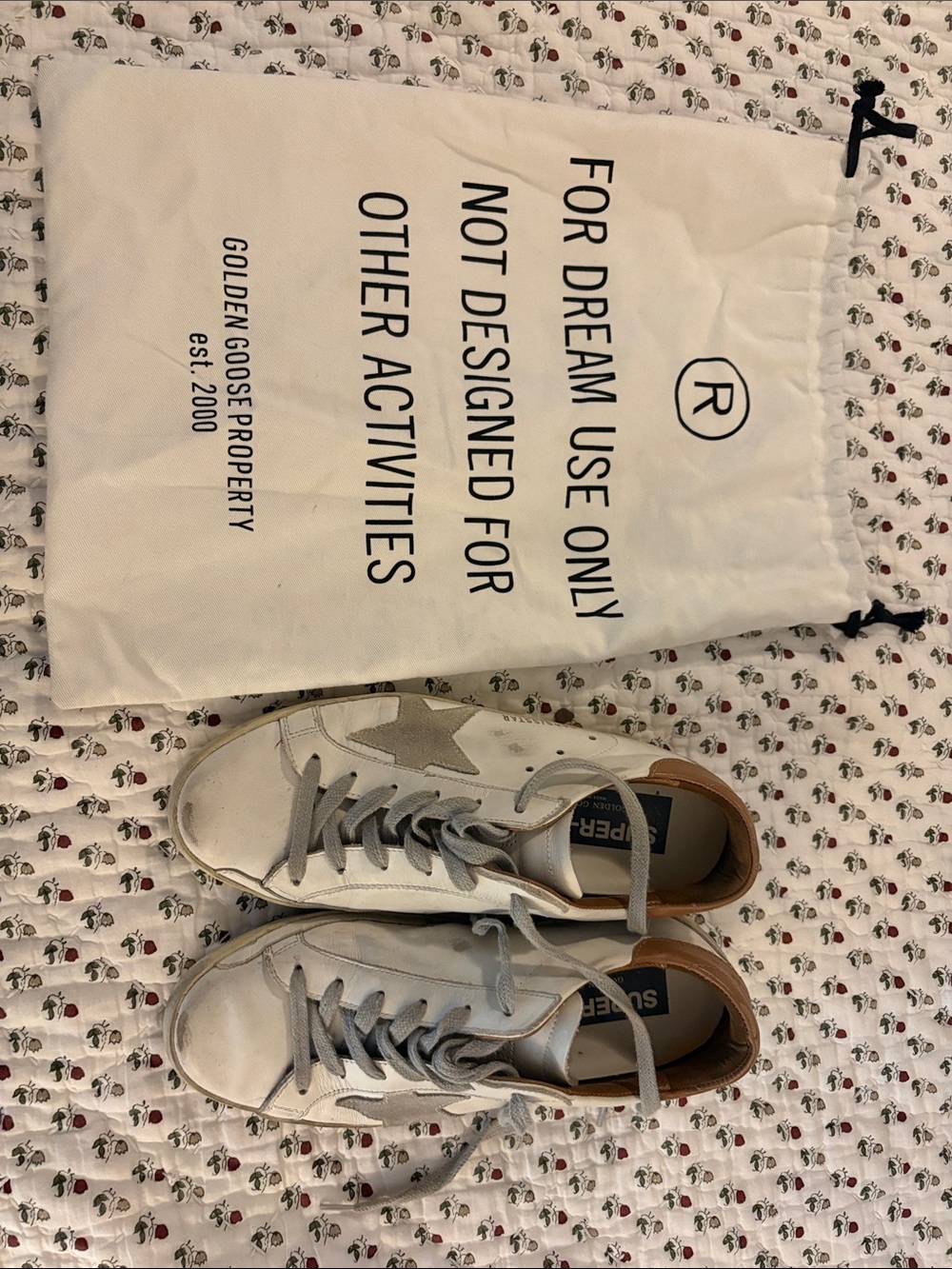 Golden Goose Women’s White Leather Sneakers with Gray Star and Tan Heel Tab